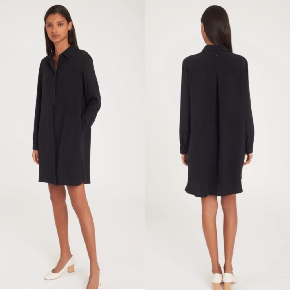 Cuyana Navy Silk Shirt Dress